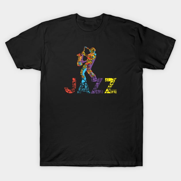 Modern Jazz Theme Design with Sax Player T-Shirt by jazzworldquest